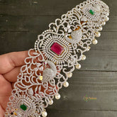 Elegant Peacock Bridal American Diamond Hipbelt -Green & Pink - G11523